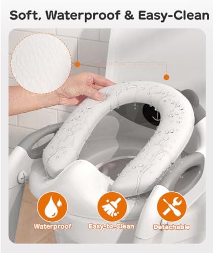 WHFIFHD Potty Training Toilet with Step Stool: 8 Heights for Toddler 2-in-1 | Potty Training Seat - for Kids Boys Girls, Adjustable Height with Splash Guard Soft Cushion Holds 200+ lbs Non Slip Foldab