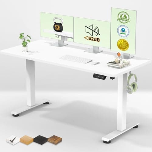 Veken 55 Inch Large Electric Standing Desk,Sit to Stand Up, Heights Adjustable, Work Home Office Computer Table for Study, Walking Pad, Writing, and Games, Wooden Desktop Desks, Wh