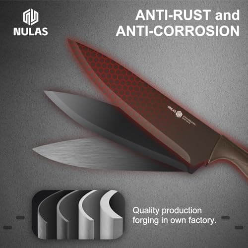 NULAS 8-Piece Kitchen Knife Set with Block, Dishwasher Safe, Black | 6 Versatile Blades, Kitchen Shears, Universal storage, Rust-resistant Finish and Ergonomic Handles