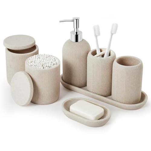 Set de Accesorios de Baño de Resina de 7 Piezas - Beige