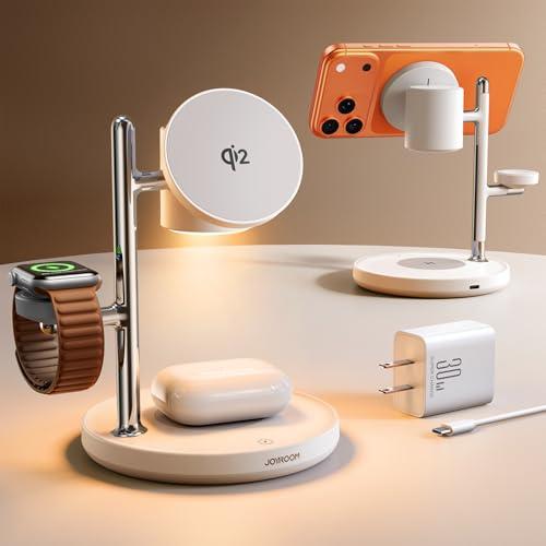15W MagSafe for JOYROOM, Fast Qi2 Certified 4-in-1 MagSafe Charging Station for Apple, Wireless Charger for iPhone 17/16/15 Pro Max, Pixel 10/9, iWatch, AirPods 4/3/2/Pro(Cable& 30