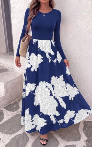 KIRUNDO Long Sleeve Dress for Women Fall Wedding Guest Floral Maxi Dress