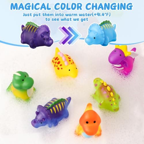 Color Changing No Hole Dinosaur Bath Toys Kids Ages 3+ Halloween Toys | Halloween Goodie Bag Stuffers Dinosaur Toys for Water Table Kids, Water Pool Toys for Bathtub Beach with Drying Bag
