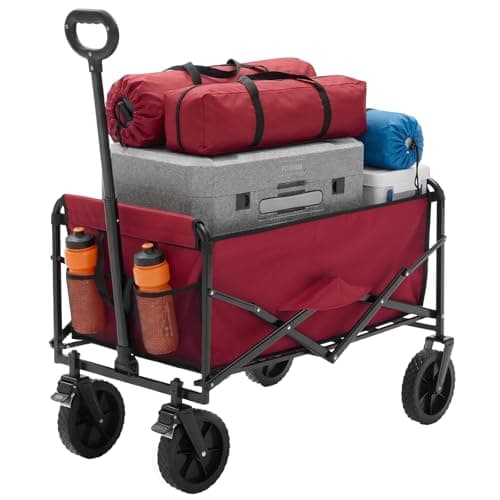 NEWBULIG Collapsible Wagon Cart, 102L Standard, Portable Heavy Duty Pull Cart with Lockable Wheels, 330 lbs Capacity, Adjustable Handle for Beach, Sports, Camping, Shopping & Garde