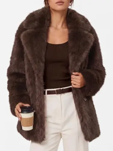 Chamarra de Piel Sintética Trendy Queen para Mujer, Café (Talla S)