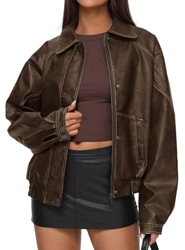 PRETTYGARDEN Womens Oversized Faux Leather Jacket Fall Winter Outfits
