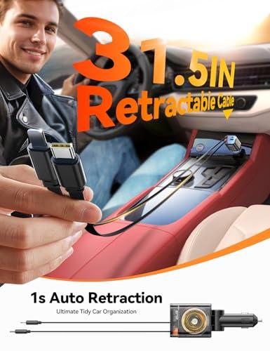 Cargador Retráctil JOYROOM 84W Ultra Compacto para Auto con USB C y Carga Rápida