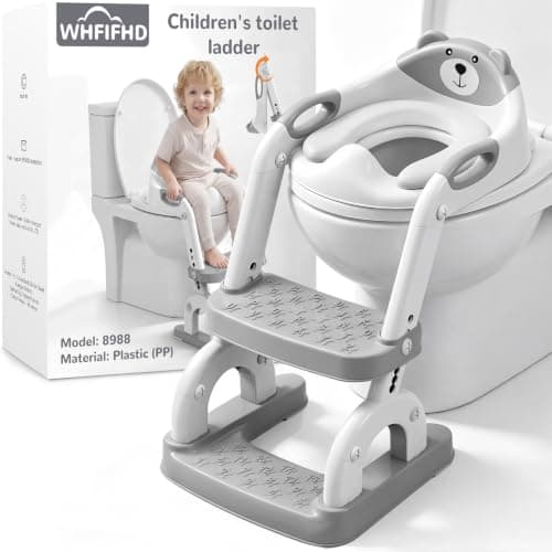 WHFIFHD Potty Training Toilet with Step Stool: 8 Heights for Toddler 2-in-1 | Potty Training Seat - for Kids Boys Girls, Adjustable Height with Splash Guard Soft Cushion Holds 200+ lbs Non Slip Foldab