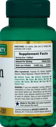 Nature's Bounty Biotin Cabello, Piel y Uñas, 10,000 mcg (Doble Paquete)