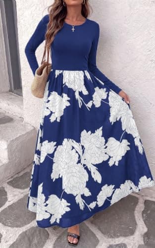 KIRUNDO Long Sleeve Dress for Women Fall Wedding Guest Floral Maxi Dress