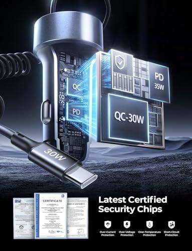 Cargador Coche LISEN 65W USB C Carga Rápida iPhone/Samsung/Pixel