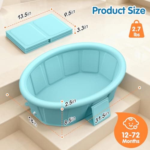 Bañera Plegable para Bebés con Borde Inflable, Extra Estable y Portátil (12M-6A), ¡Lista para Usar!