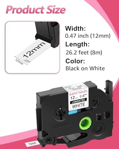 10 Pack Esaytool Replacement for P-Touch TZe-231 12mm 0.47" Black on White