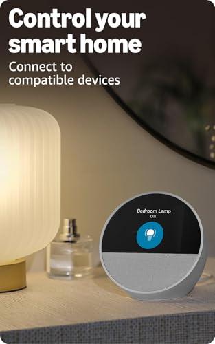 Amazon Echo Spot (newest model), Great for nightstands, offices and kitchens, Smart alarm clock with Alexa+ Early Access, Glacier White