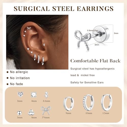 Set de Aretes con Poste Plano M MOOHAM para Mujer y Adolescentes
