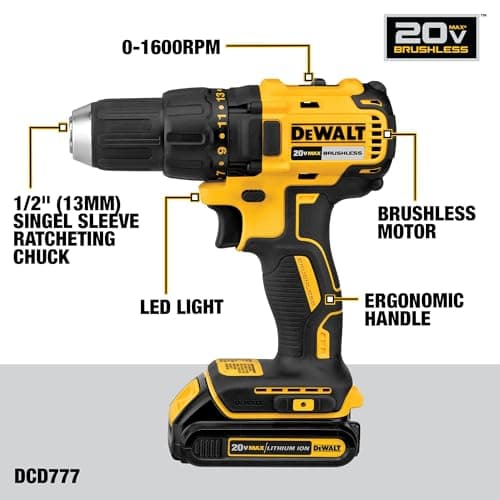 DEWALT 20V MAX Cordless Drill Driver Set with Battery, Charger (DCD777D1)