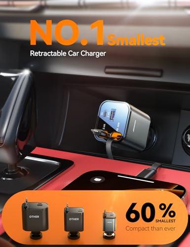 Cargador Retráctil JOYROOM 84W Ultra Compacto para Auto con USB C y Carga Rápida