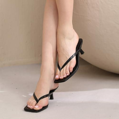 Sandalias SKETOE Tacón Bajo Punta Cuadrada Tipo Chancla Negras para Mujer