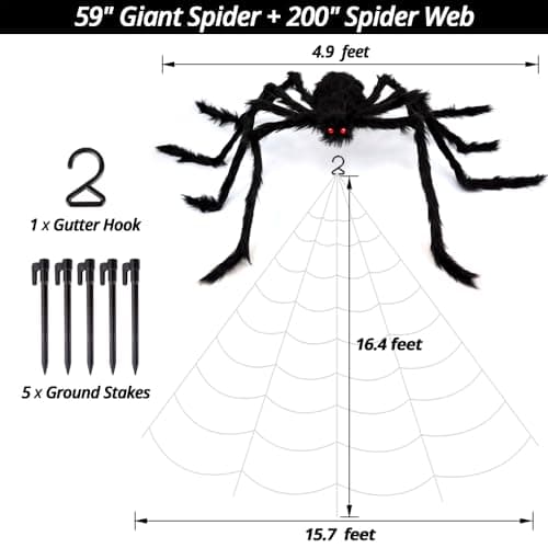 OCATO 200" Halloween Decorations Spider Web Outdoor +59" Giant Spider Décor