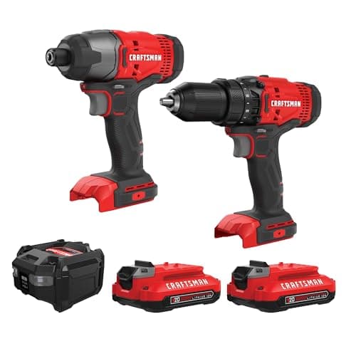 CRAFTSMAN V20 MAX Cordless Drill and Impact Driver, 2 Batteries, Charger