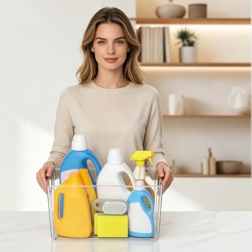 Tapete Impermeable para Bajo Fregadero (34"x22") con 4 Contenedores Transparentes: Set Organizador Esencial para Cocina, Baño, Despensa y Hogar