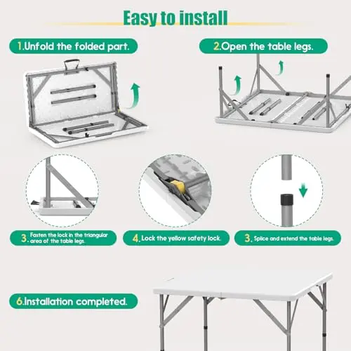 34'' Square Folding Card Table 2 Pcs,Dining Table with Handle & Safety Lock
