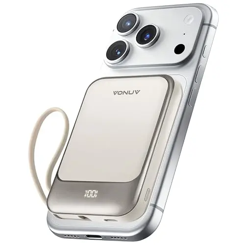 Magnetic Power Bank 10000mAh, Wireless Portable Charger with 15W Max Fast Charging & Built-in USB-C Cable, 22.5W PD LED Display Battery Pack Compatible with iPhone 17/16/15, Samsun