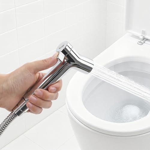 Handheld Bidet Sprayer for Toilet, Adjustable Pressure Feminine Wash - Stainless Steel Easy Install Hand Held Shattaf Spray Hose with Shut-Off Valve, Perfect as Diaper Sprayer, Pos