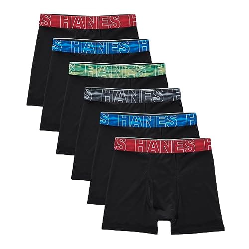 Hanes Boy's Moves Breathable Mesh Boxer Brief Underwear, X-Temp, Moisture-Wicking Boxer Briefs for Boys, 6-Pack