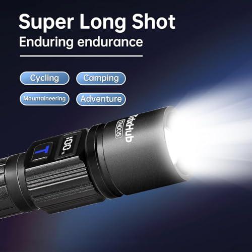 TrixHub Linternas Recargables (2 Pzs) Súper Brillantes, 5 Modos, Zoom y Pantalla LCD