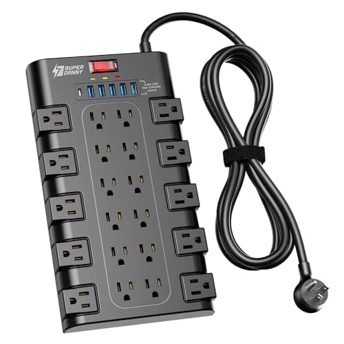 Power Strip, SUPERDANNY Surge Protector with 22 AC Outlets and 6 USB Charging Ports, 1875W/15A, 2100 Joules, 6.5Ft Flat Plug Heavy Duty Extension Cord for Home, Office, Dorm, Gamin
