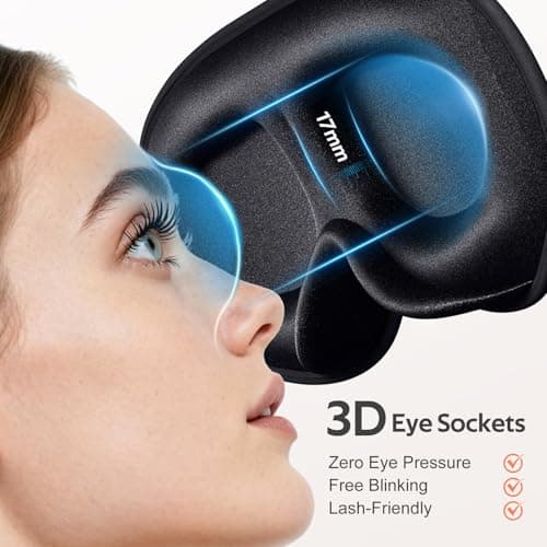 Vynix® Sleep Mask for Men Women - 100% Blackout Eye Masks for Sleep - 3D Soft Sleeping Mask for Side Sleepers - Zero Pressure Lash Extensions Eye Cover Shade for Airplane Travel Essentials, Black