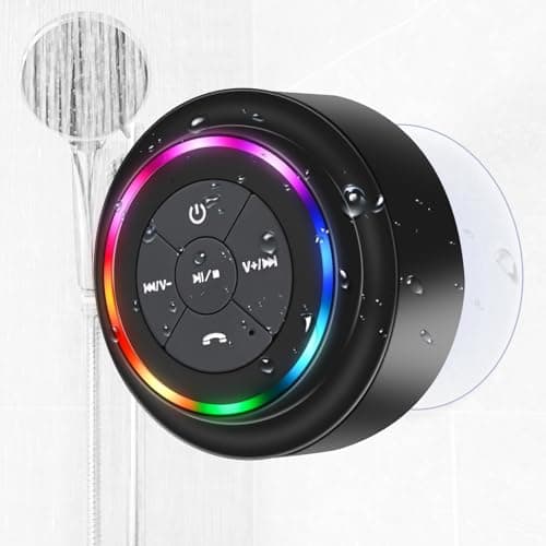 Waterproof Bluetooth Shower Speaker, Portable Wireless Speaker with Suction Cup, Small Portable Wireless Outdoor Speakers, 6 Mode RGB Lights, for Shower Bathroom Pool Beach, Gift I