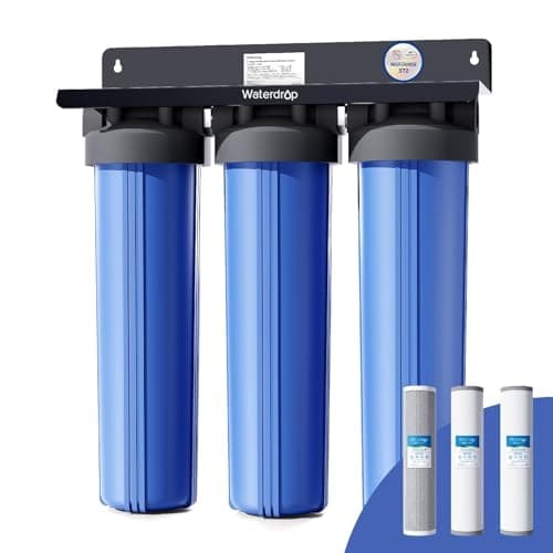 Waterdrop WHF3T-FG 3-Stage Whole House Water Filter System, Reduces Iron & Manganese, Lead, Chlorine, Odor, 7-Stage Filtration, with Carbon Filter & Sediment Filter, 5 Micron, 1" I