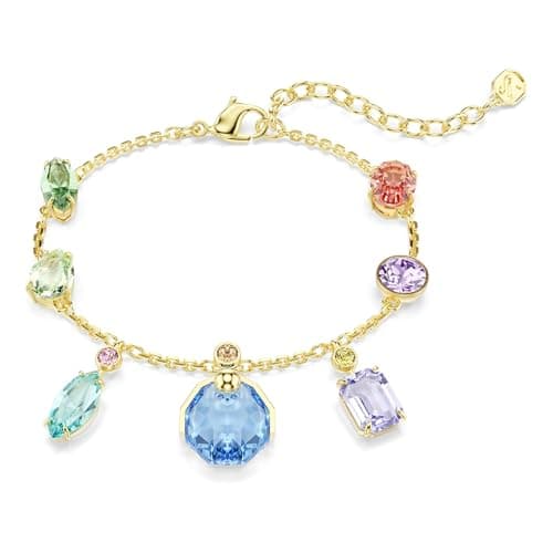 Pulsera Swarovski Gema, cortes mixtos, cristales colgantes, multicolor, baño en tono oro