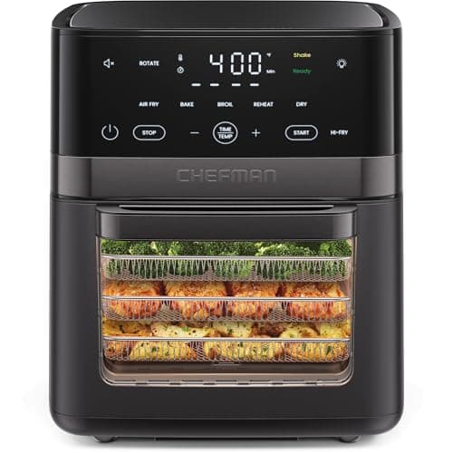 Chefman Air Fryer 6-in-1, XL 14-Quart Multifunctional Airfryer with Touchscreen Controls, Rotisserie, Food Dehydrator, Convection Oven, Bake, Broil, and Reheat Functions, Windowed