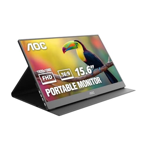 AOC 16" Portable Monitor FHD 60Hz USB-C IPS Ultra Slim Smart Cover 16T20 | 1920×1080 Computer Monitor, USB-C, Mini HDMI, Built-in Speakers, Smart Cover, Ultra Slim, VESA Mount, Low Blue Light