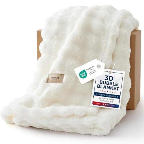 Bedsure 3D Fleece Bubble Blanket for Couch - GentleSoft Cute White Throw Blanket for Sofa Bed Room Decor - Luxury Soft Cozy Cloud Blanket Mothers Gifts for Women, Lightweight, Off