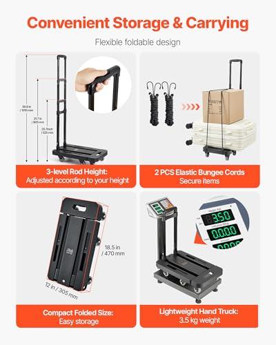 Diablo Plegable VEVOR: 500 lb, 6 Ruedas, Base Expandible