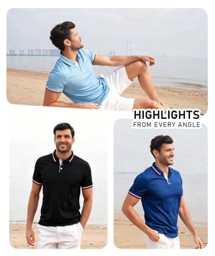 ZITY Mens Polo Shirts Short Sleeve Casual Collared Shirts Moisture Wicking Athletic Work Golf Shirts for Men with Pocket Royal Blue