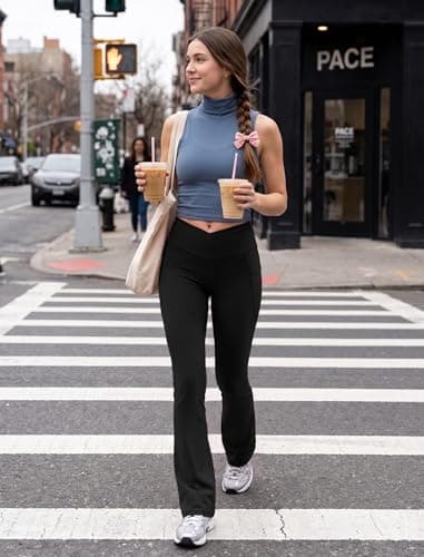 DLOODA Pantalones de Yoga Cruzados Acampanados para Mujer con Bolsillos