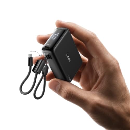 LISEN Small Portable Charger, 45W 10,000mAh Mini Power Bank Fast Charging | Detachable USB‑C Cable for iPhone 18 Pro Max Duo, Travel Essential, Flight‑Safe, EDC for Samsung S26/25 Ultra, iPad, Black
