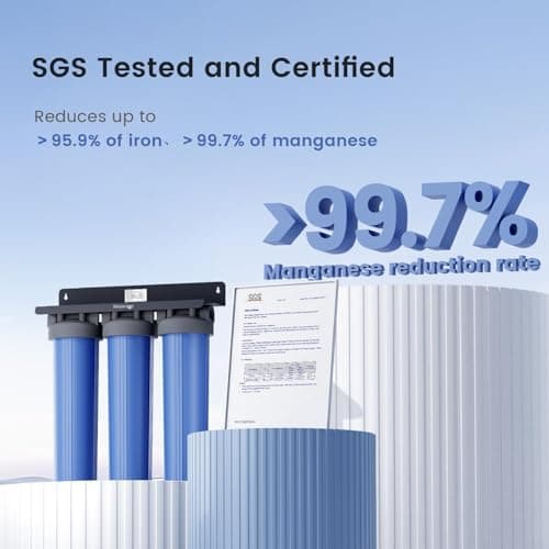 Waterdrop WHF3T-FG 3-Stage Whole House Water Filter System, Reduces Iron & Manganese, Lead, Chlorine, Odor, 7-Stage Filtration, with Carbon Filter & Sediment Filter, 5 Micron, 1" I