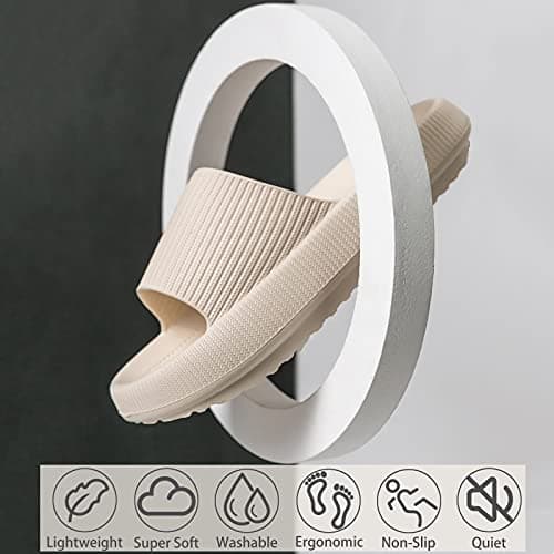 rosyclo Cloud Like Slides Sandals for Women and Men,Tan Beige W7.5-8.5/M6-7 | Cushioned Thick Sole Slides, Foot Pain Relief, Pillow Comfortable Supportive Shower Shoes, Indoor Outdoor House Slippers