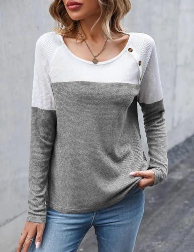 Suéter Túnica Zeagoo Tejido Waffle Manga Larga con Botones, Gris Claro