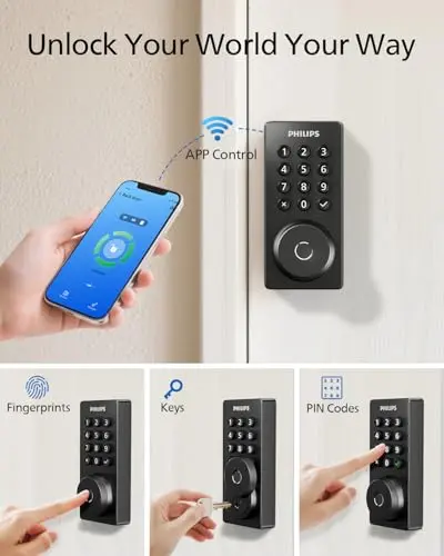 Chapa Inteligente Philips Wi-Fi, Acceso Sin Llave para Puerta Principal