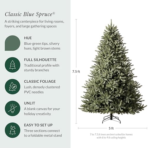 Árbol de Navidad Artificial Balsam Hill Abeto Azul Clásico 7.5 pies sin Luces, con +2,960 Puntas, Base Premium y Armado Fácil