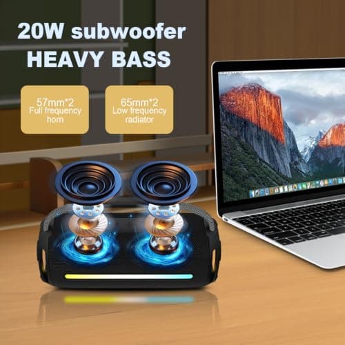 Bocina Bluetooth Portátil JIAYAOKJXX: Resistente al Agua, Luces RGB, Sonido Estéreo 20W y Bajos Profundos, con TWS. Perfecta para Exteriores y Fiestas.