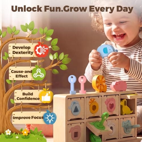 Montessori Toys for 2 Year Old|Wood Lock and Key Toddler Learning Toys