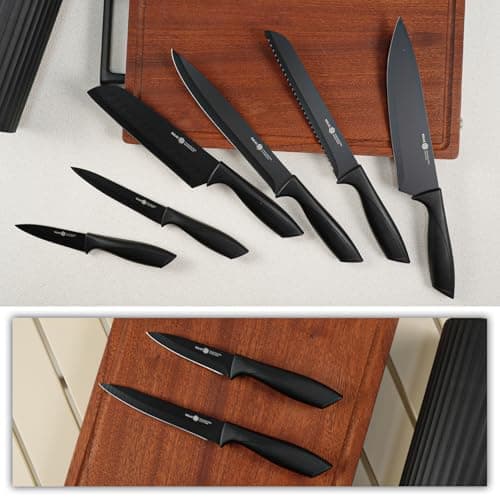 NULAS 8-Piece Kitchen Knife Set with Block, Dishwasher Safe, Black | 6 Versatile Blades, Kitchen Shears, Universal storage, Rust-resistant Finish and Ergonomic Handles
